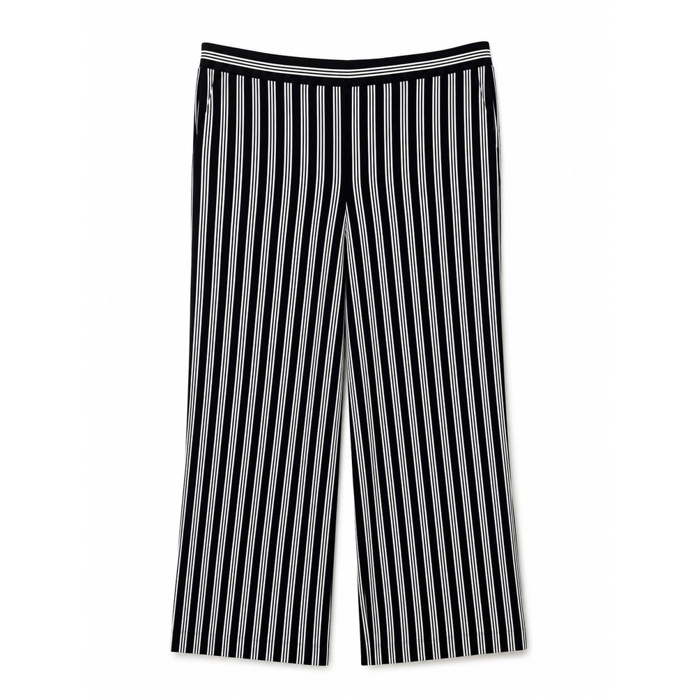 White House Black Market Wide Leg Pants Black White Stripe Pull On Stretch Large